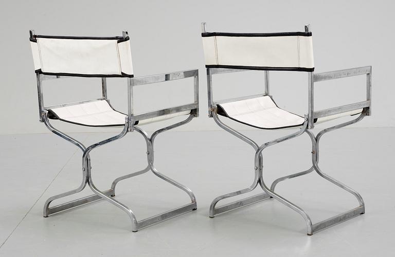 A pair of chromed steel and artificial leather folding chairs, second half of 20th Century.