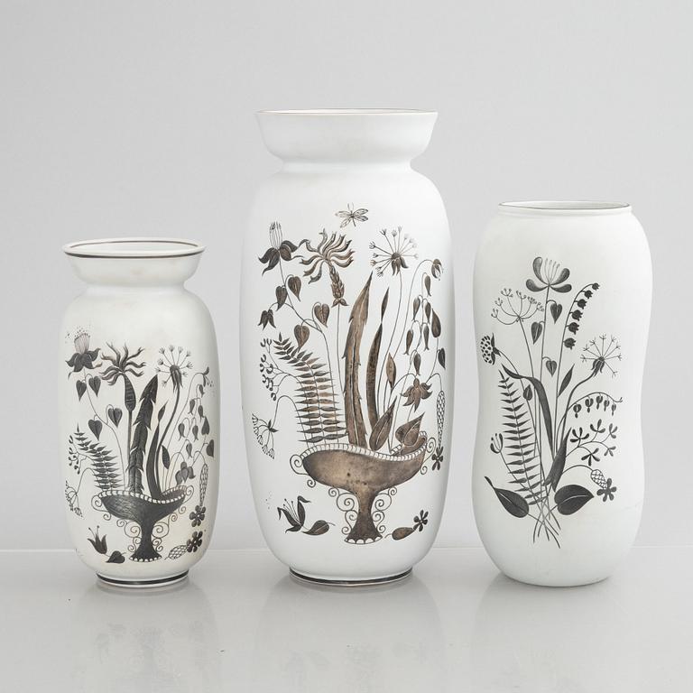 Stig Lindberg, a set of three "Grazia" vases, stoneware, Gustavsberg, 1946-69.