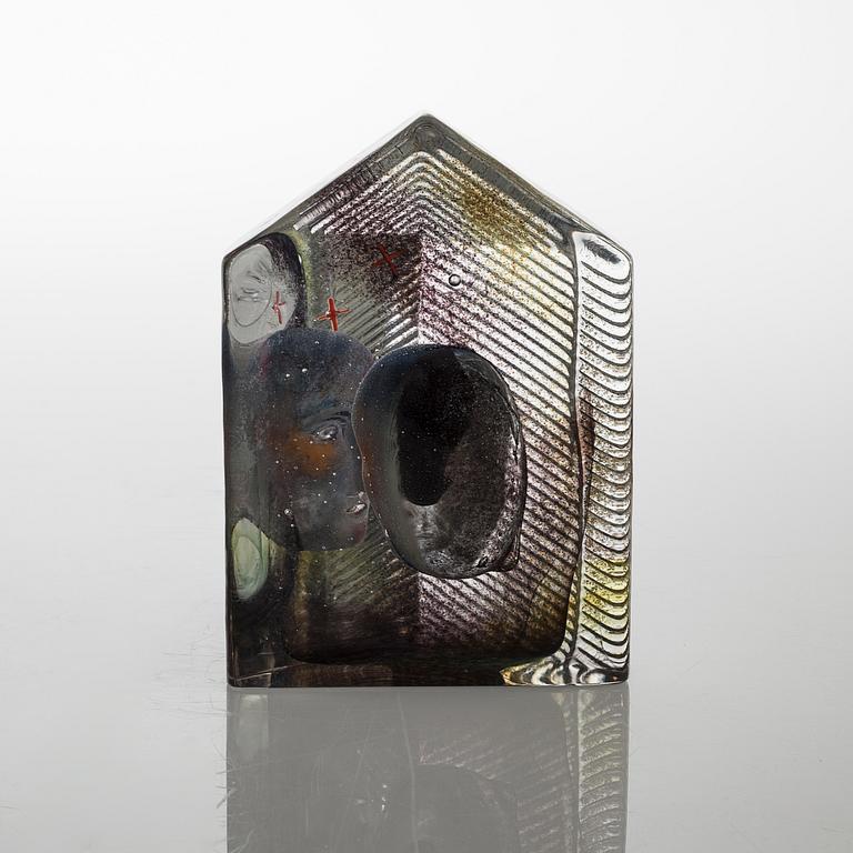 a glass object for Kosta Boda atelier, signed.