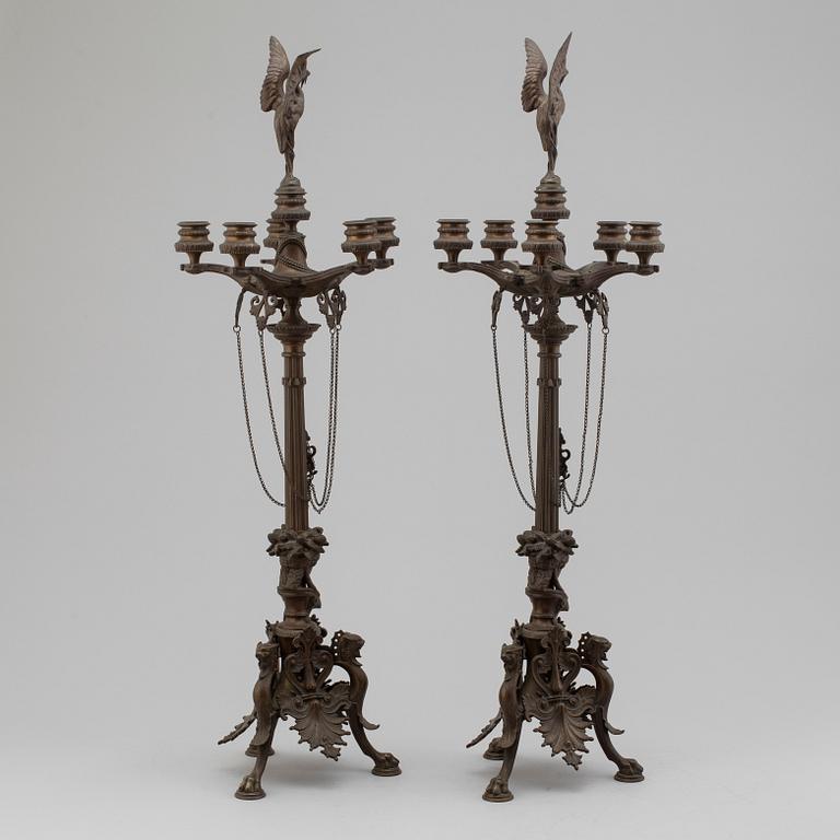 FERDINAND BARBEDIENNE, attributed to, a pair of 19th century bronze candelabra.