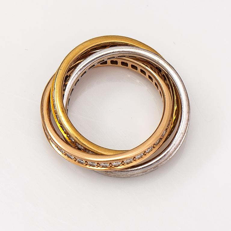 Cartier, "Trinity", an 18K white, yellow and red gold ring with diamonds ca. 1.98 ct in total. Marked Cartier, 698018 54.