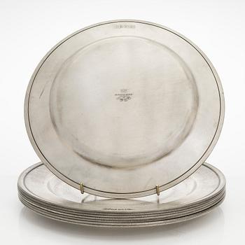 Eight Swedish pewter plates, Scandia tenn, Karlshamn 1994-95.