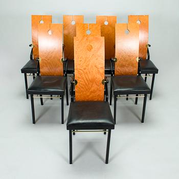 Pierre Cardin, A set of eight chairs marked Pierre Cardin, France. 1980s.