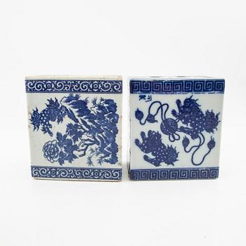 A set of four blue and white pillows, China, 20th century.