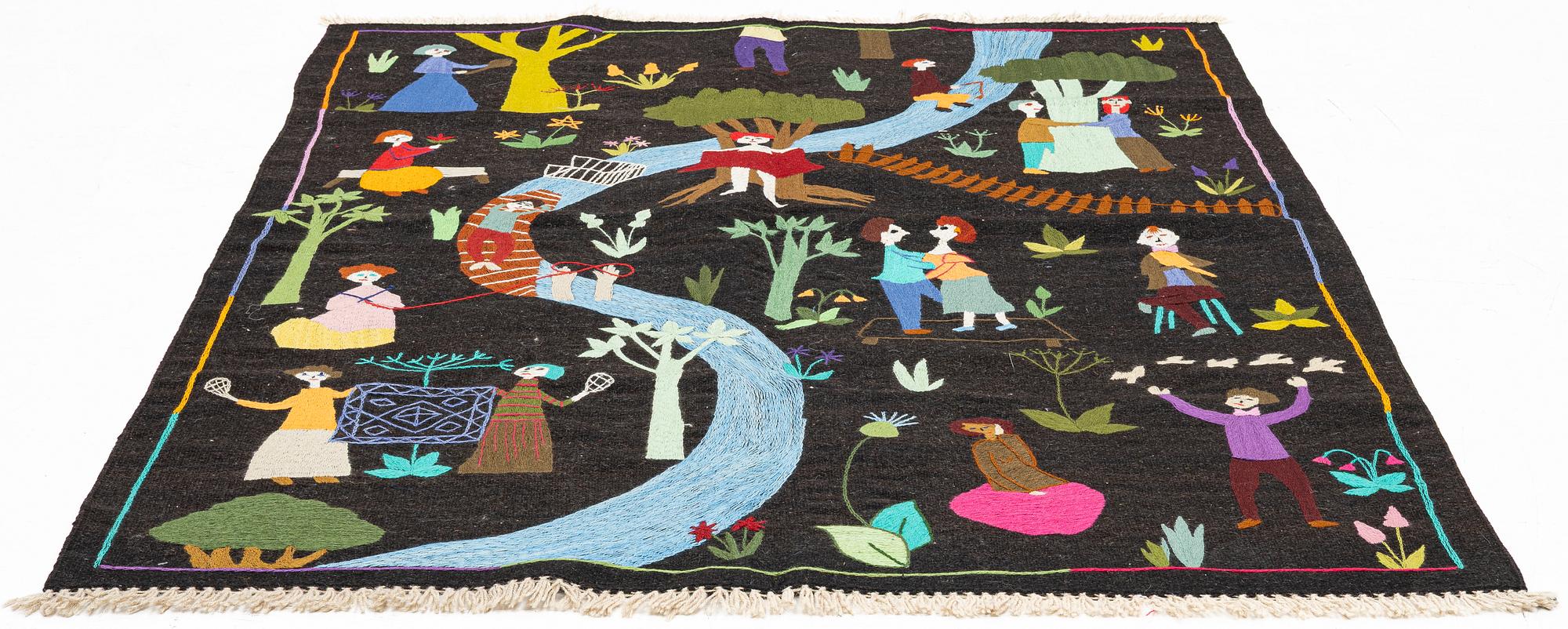 A hand-embroidered Kelim carpet, c. 198 x 153 cm.