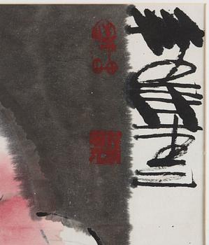 A painting of a young lady by Tong Zhengang (1959-), signed and with six red seals of the artist.