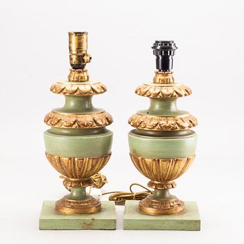 A pair mid 20th century wood table lamps from Paoletti, Firenze Italy.