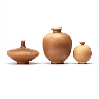 Berndt Friberg, three stoneware vases, Gustavsberg studio 1976.