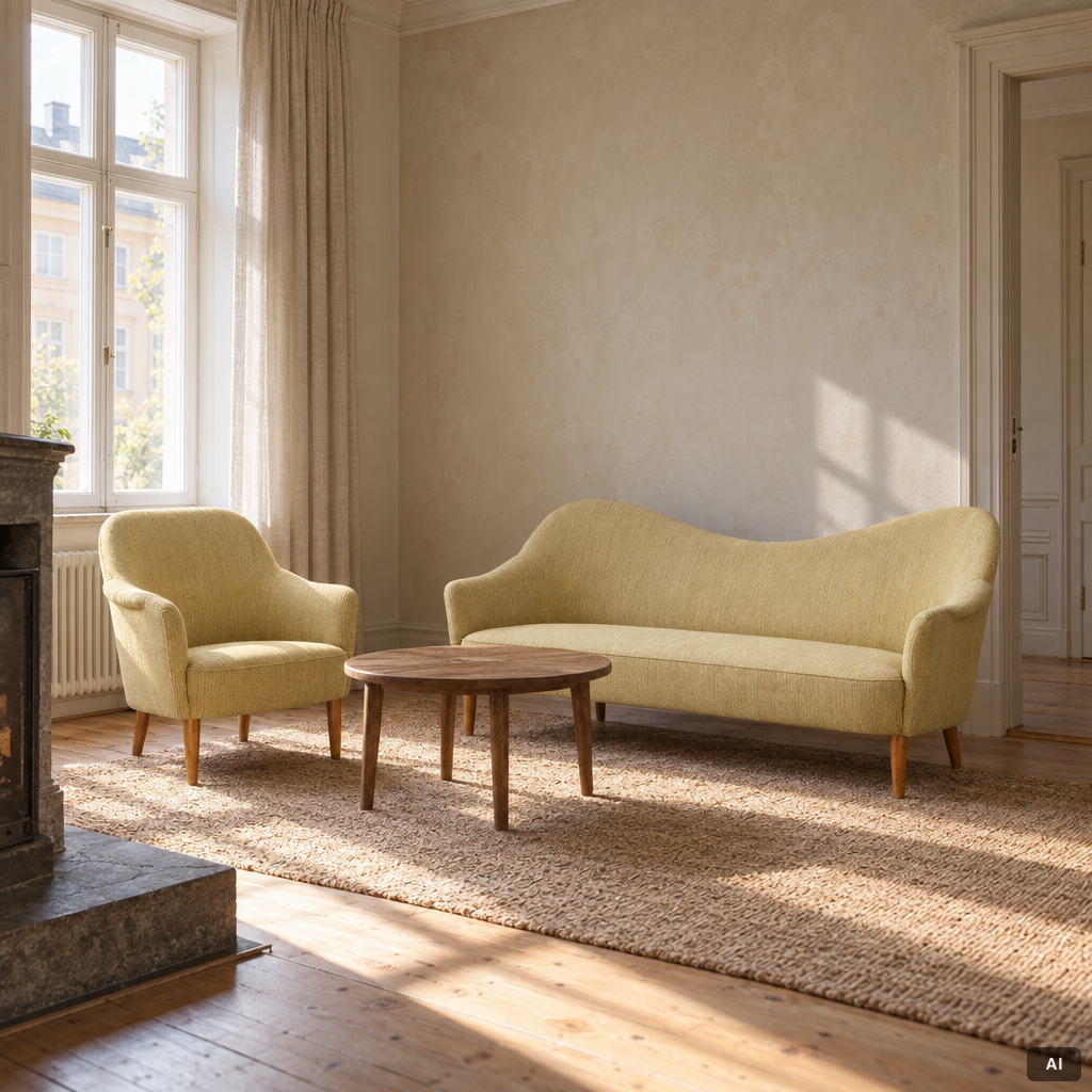Carl Malmsten, a sofa and an armchair, 'Samspel'.