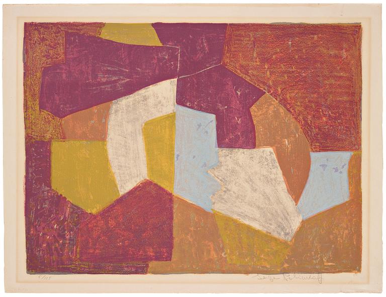 Serge Poliakoff, "Composition carmin, brune, jaune et grise".