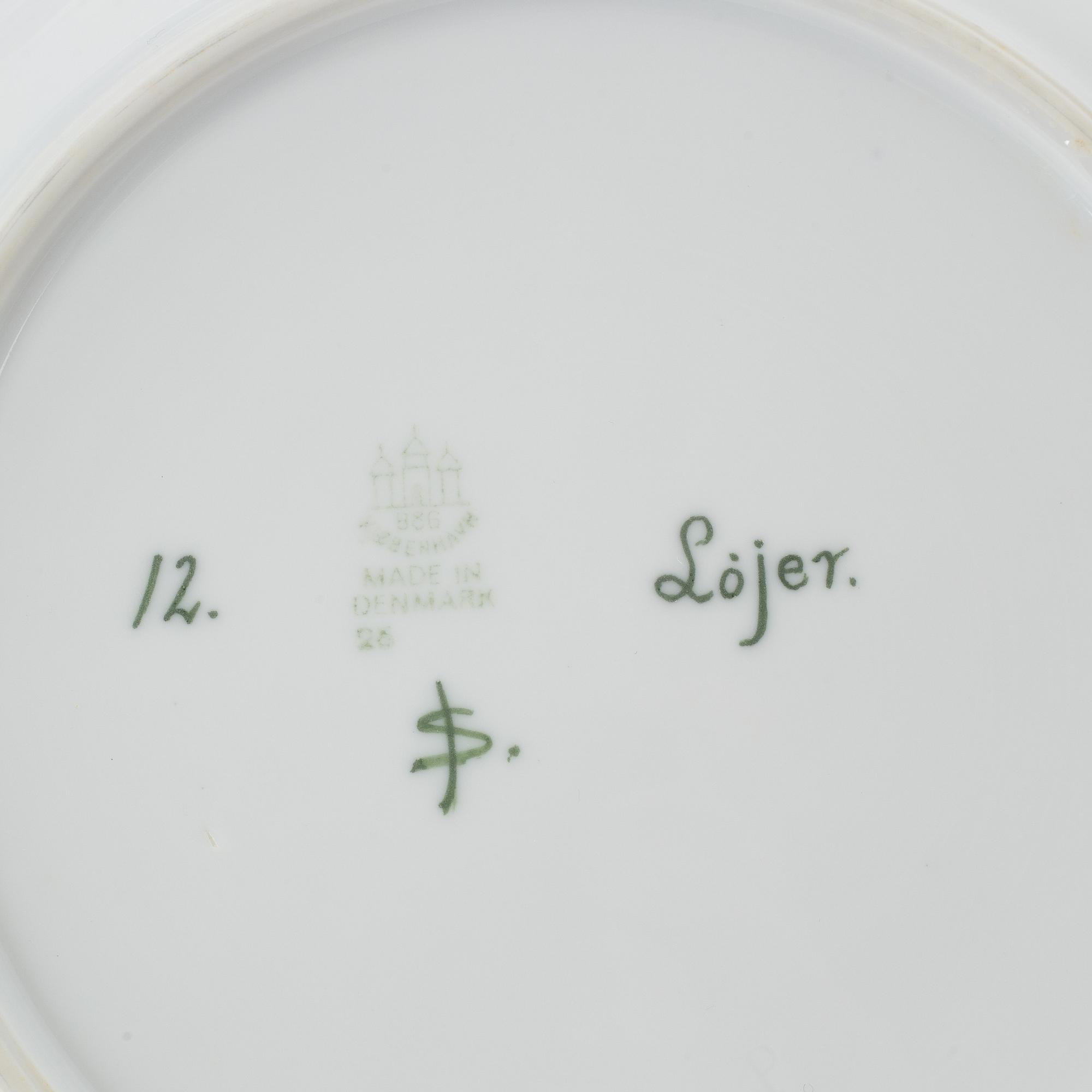 A set of twelwe porcelain plates, Bing & Grøndahl, Denmark.