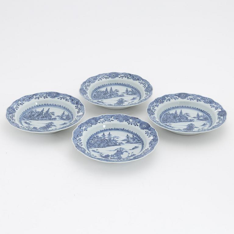 A set of four blue and white soup dishes, Qing dynasty, Qianlong (1736-95).