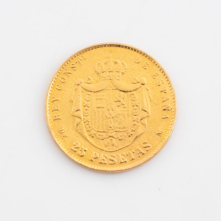 Guldmynt, Spanien, Alfonso XII, 25 Pesetas, 1878.