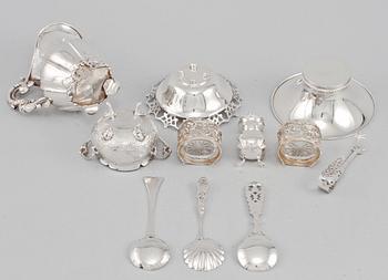 PARTI SILVER, 11 delar, 1800/1900-tal, vikt 530 g.