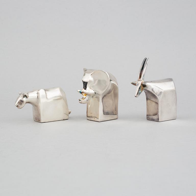 Gunnar Cyrén, three silver plated zinc figurines, Dansk Designs, Japan.