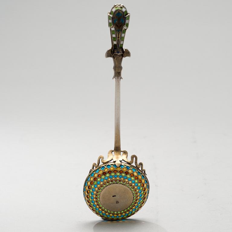 A SPOON, silver and enamel, egyptique revival, 1920s.
