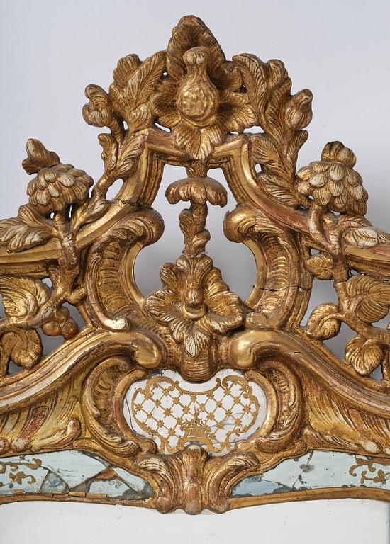 A rococo giltwood mirror, Stockholm, later part 18th century.