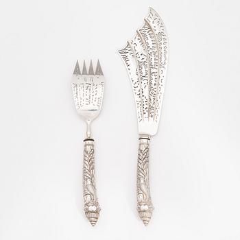 Fiskserveringsbestick, sterlingsilver, John Aldwinckle & Thomas Slater, London, 1889. I originaletui.