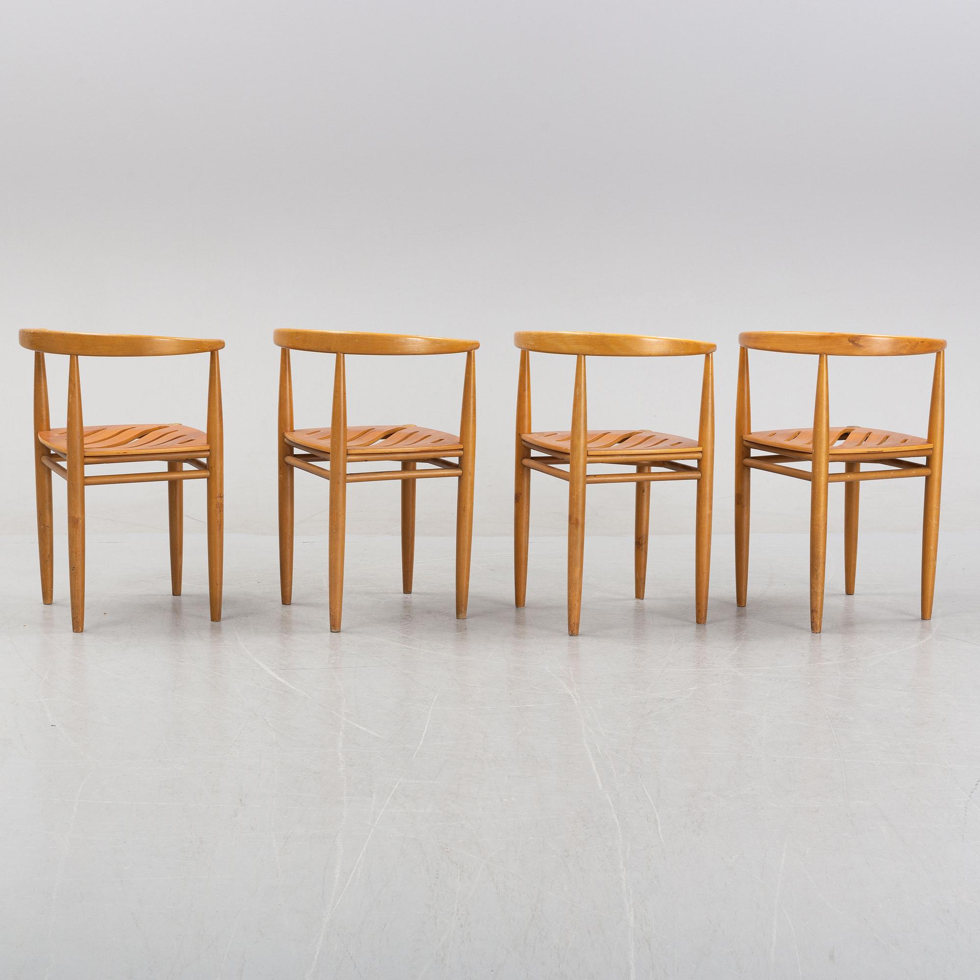 Jack Ränge, "Carmen", four beech and teak chairs, Gemla, Diö, 1950's/60's.