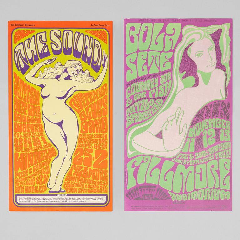 Wes Wilson, concert posters, a pair, West Coast Lithograph, 1966.