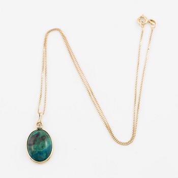 Pendant with chain, 14K gold with probably Eilat stone.