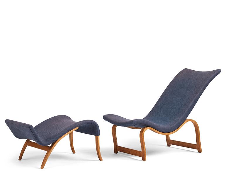 Bruno Mathsson, an easy chair and footstool, model '36', Firma Karl Mathsson, Sweden 1940.