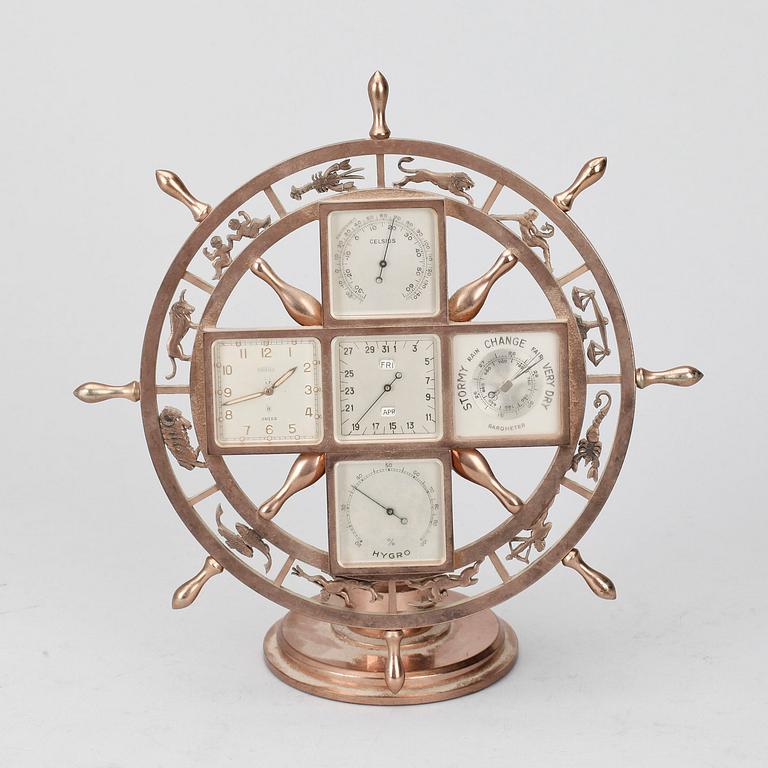BORDSUR / BAROMETER / TERMOMETER, koppar, 1900-talets andra hälft.