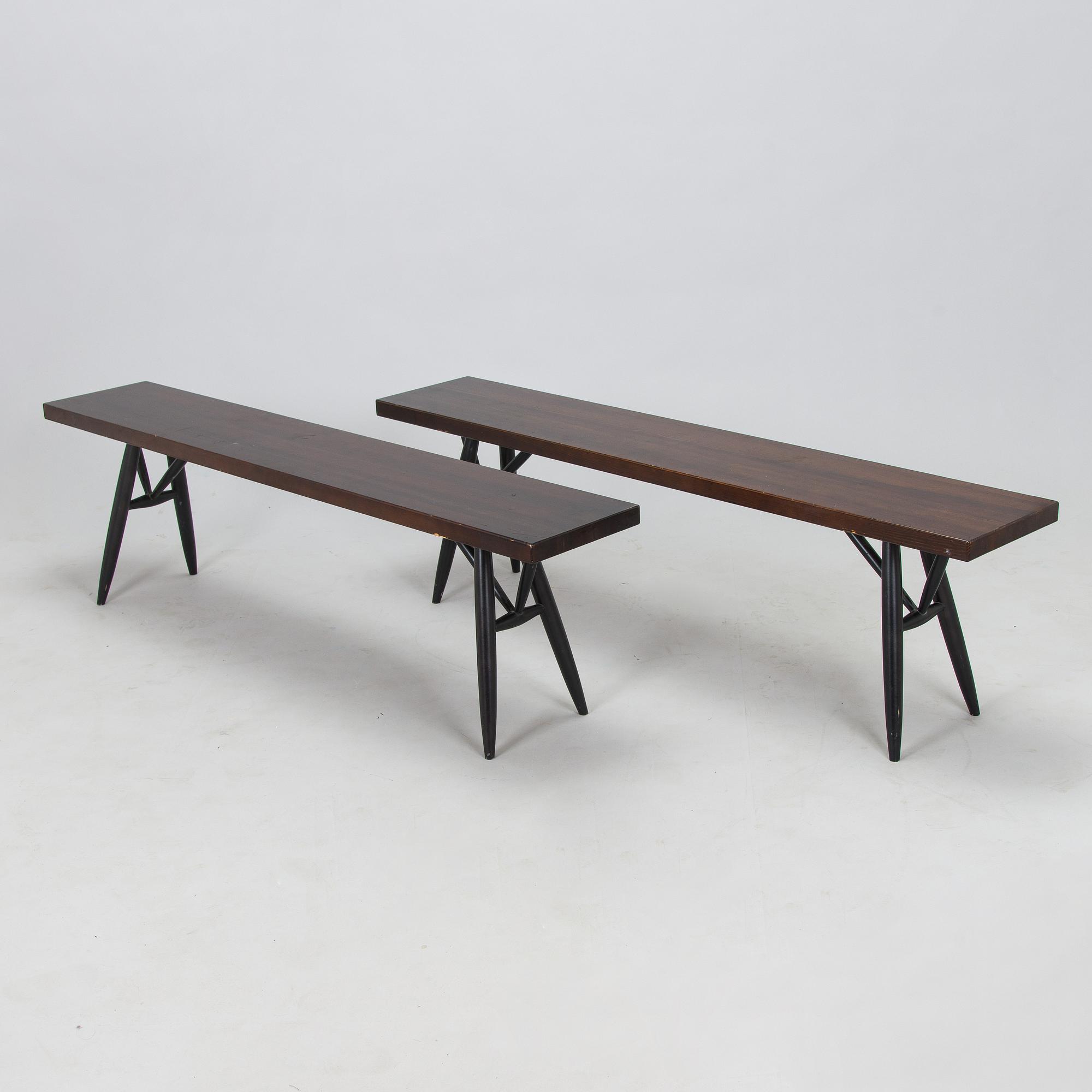 Ilmari Tapiovaara, Dining table and benches, 2 pcs "Pirkka",  Aero Design Furniture Ltd 2000s.