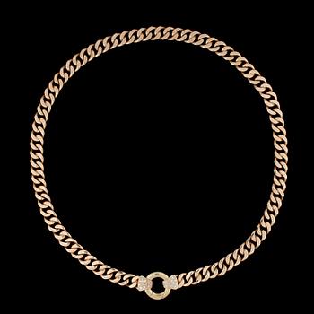 263. A gold and brilliant cut diamond necklace, tot. app. 0.20 cts.