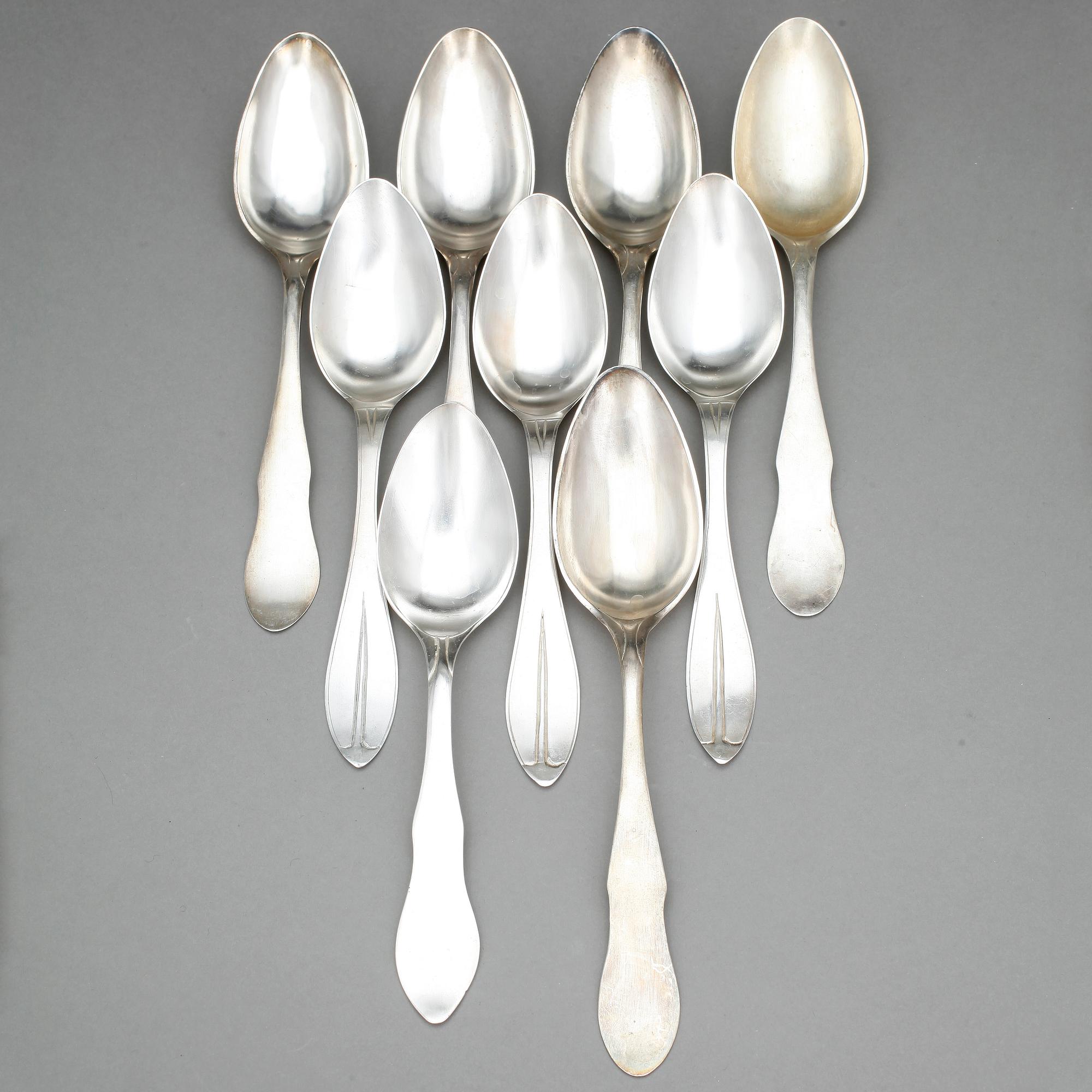 SKEDAR, 9 st, silver, troligen 1800-talets slut samt 1900-tal. Vikt ca 395 g.