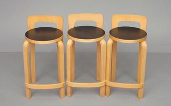 BARSTOLAR, 3 st, design A. Aalto, Artek 1970-tal.