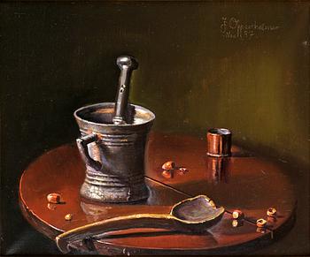 110. Johnny Oppenheimer, Still life with mortar.