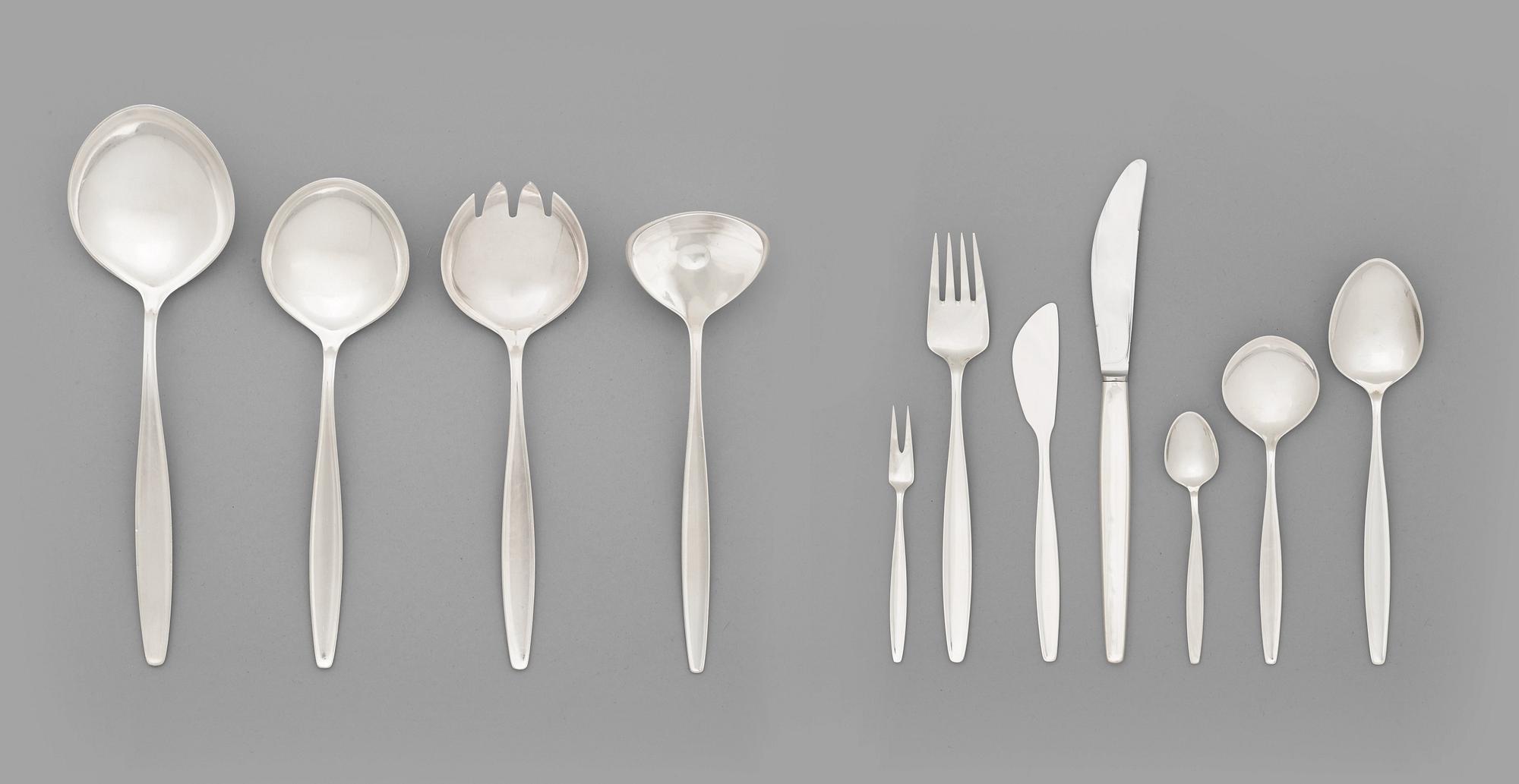 Tias Eckhoff, bestickuppsättning "Cypress", 60 delar, Georg Jensen, Köpenhamn, efter 1952.