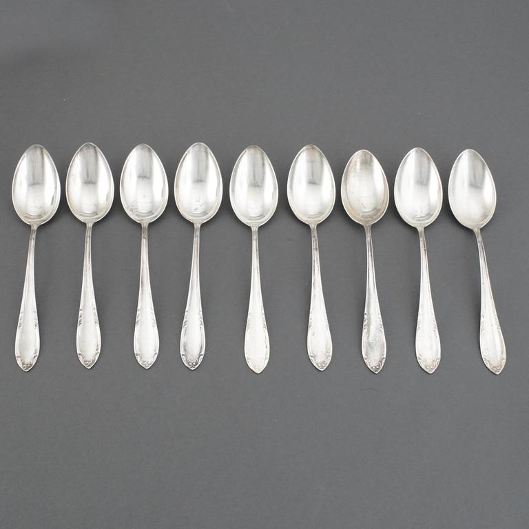 Nine Swedish silver spoons, football memorabilia, 1947-1948 and five spoons, maker's mark CG Hallberg, Stockholm, 1947.