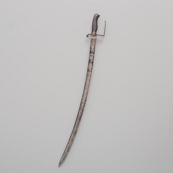 A british sabre with scabbard circa 1800.