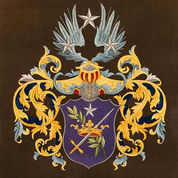 Embroidery, Munsterhjelm family coat of arms, first half of the 20th century.