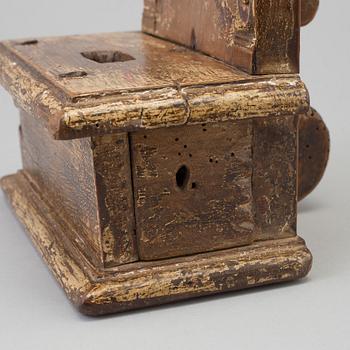 A PAINTED WOOD OFFERING BOX, probably 17th century.