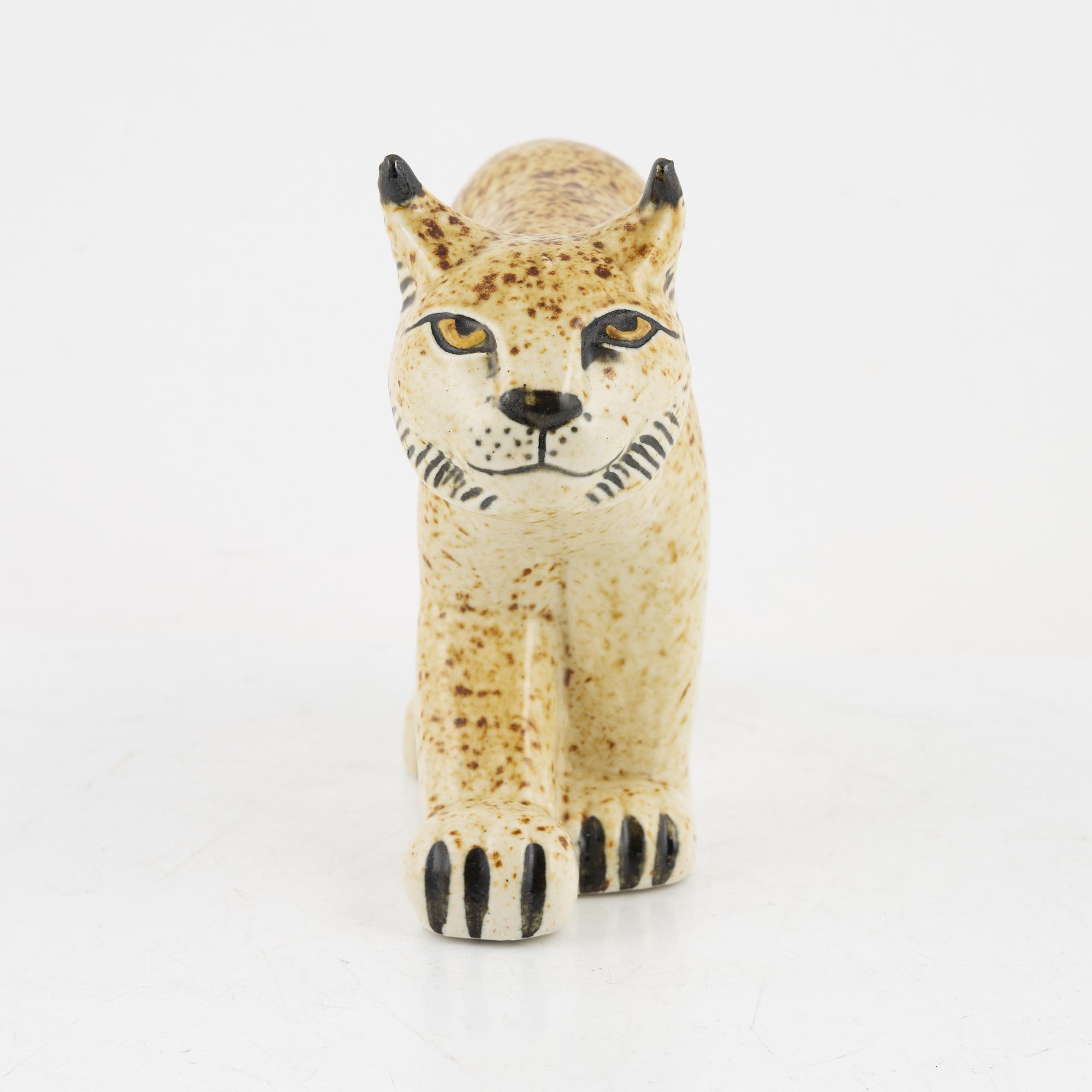 Lisa Larson, figurin, stengods, "Lodjur", för NK, Nordiska Kompaniet i samarbete med WWF, Gustavsberg.