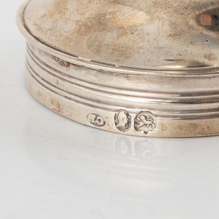 An English silver wine funnel with strainer, mark of Charles Fox II, London 1837.
