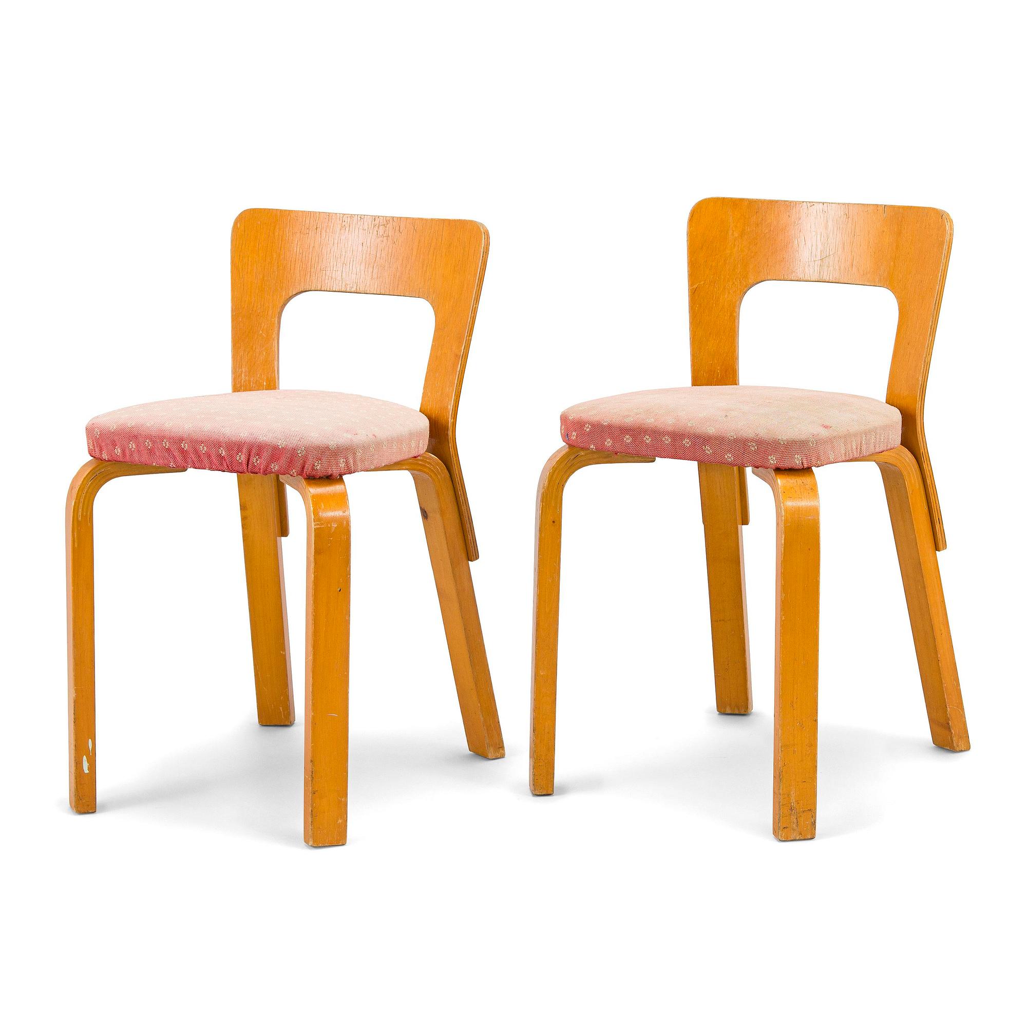 Alvar Aalto, a pair of  'A65' chairs for O.Y. Huonekalu- ja Rakennustyötehdas A.B. early 1940s.