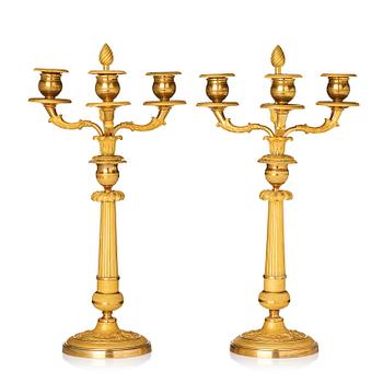 145. A pair of Empire ormolu three light Candelabra.