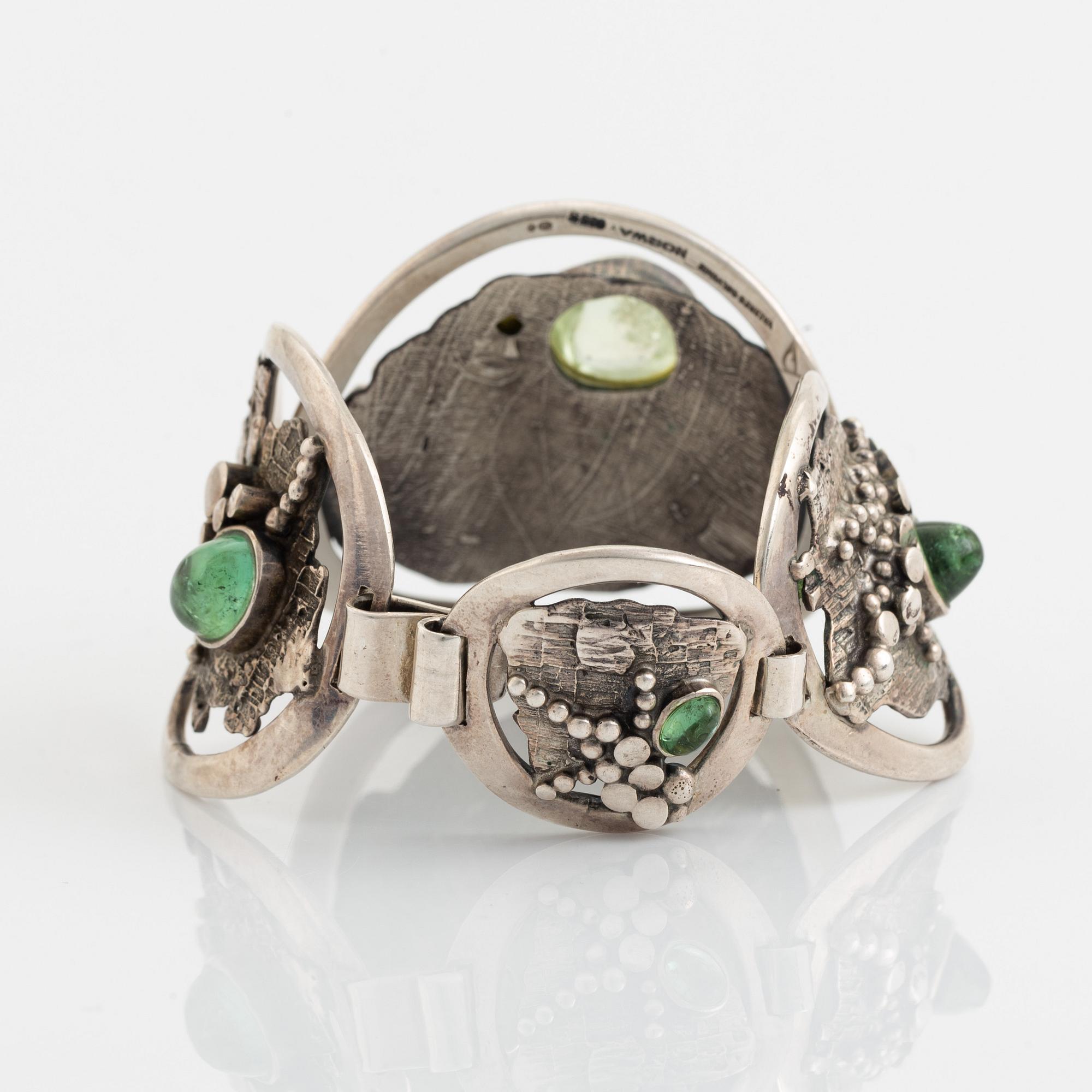 Valdres Solvsmie, silver and cabochon cut tourmaline bangle, Norway.