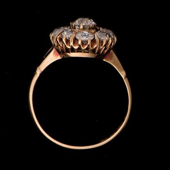 A RING, old cut diamonds, 14K gold. Import marks Tarkiainen, Helsinki Finland 1943.