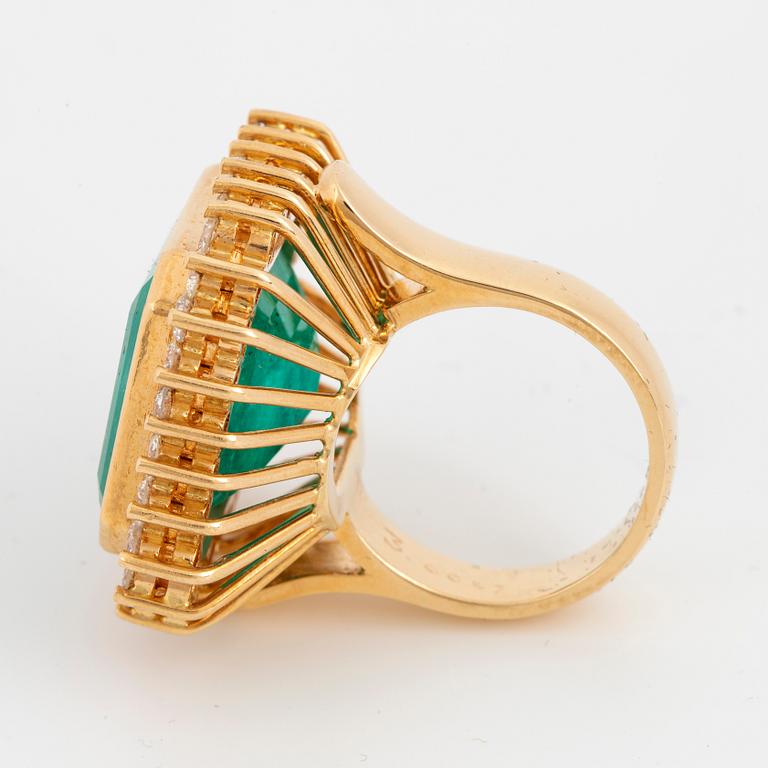 Large emerald-cut emerald and brilliant-cut diamond cocktail ring.