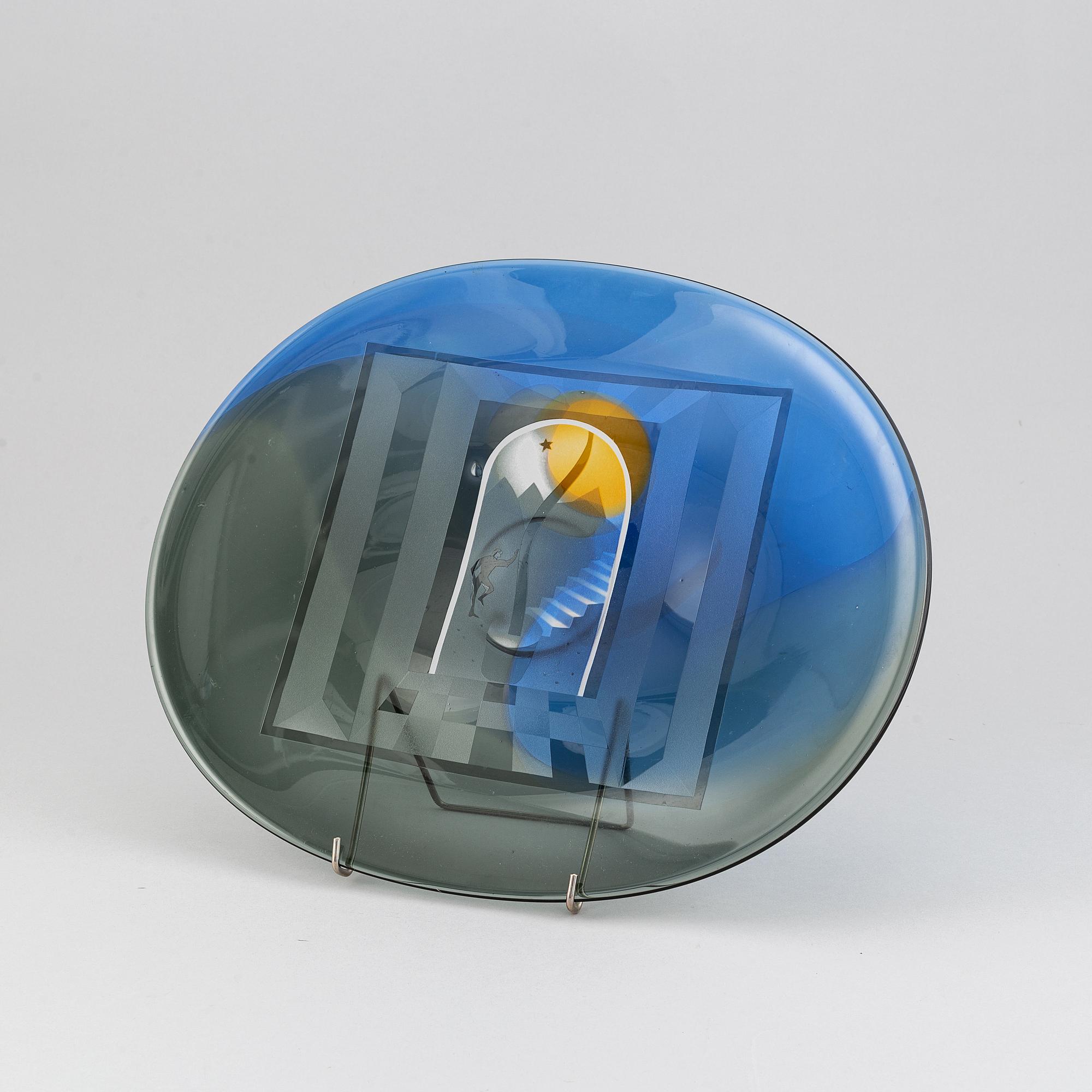 A glass sculpture by Bertil Vallien, Kosta, unique, signed.
