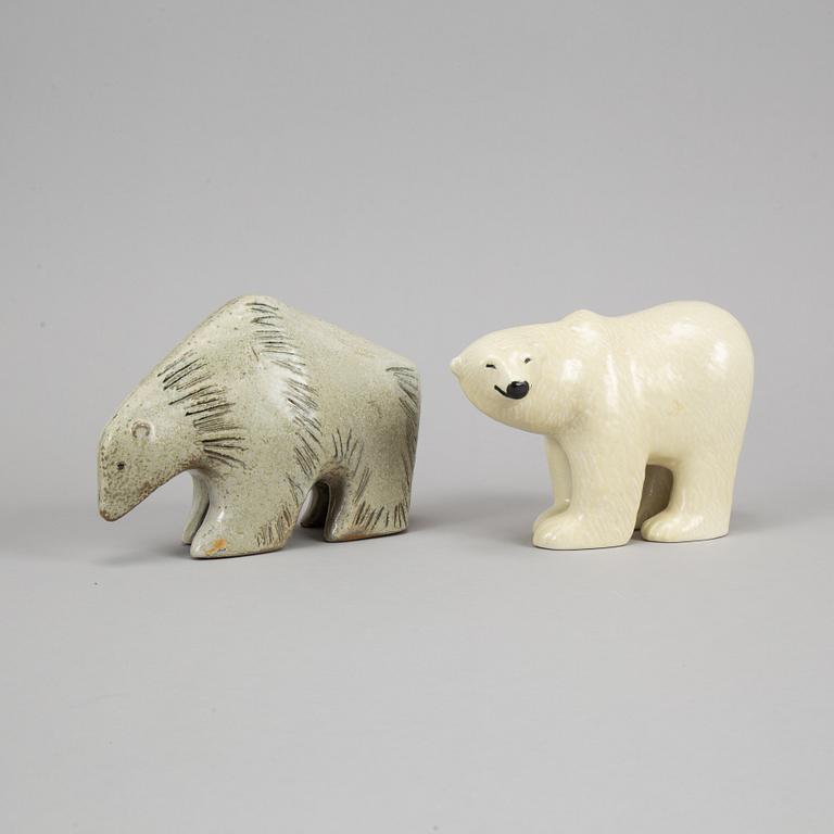 Lisa Larson, two stoneware polar bears, Gustavsberg.