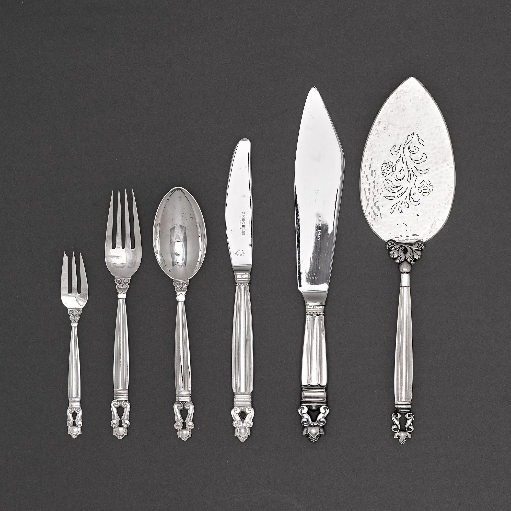 Johan Rohde, a set of 34 pcs of sterling "Acorn" flatware, Georg Jensen, Copenhagen 1933-77.