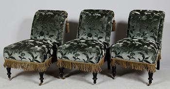 SALONGSMÖBEL, 5 del, tapetserarstil, nyrenässans, sent 1800-tal.