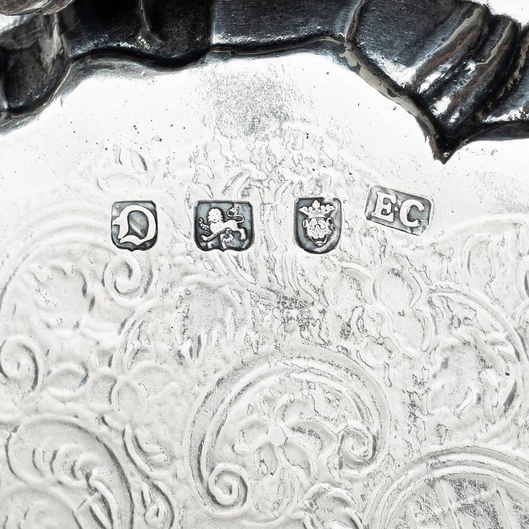 An English silver salver, mark of  Ebenezer Coker, London 1769.