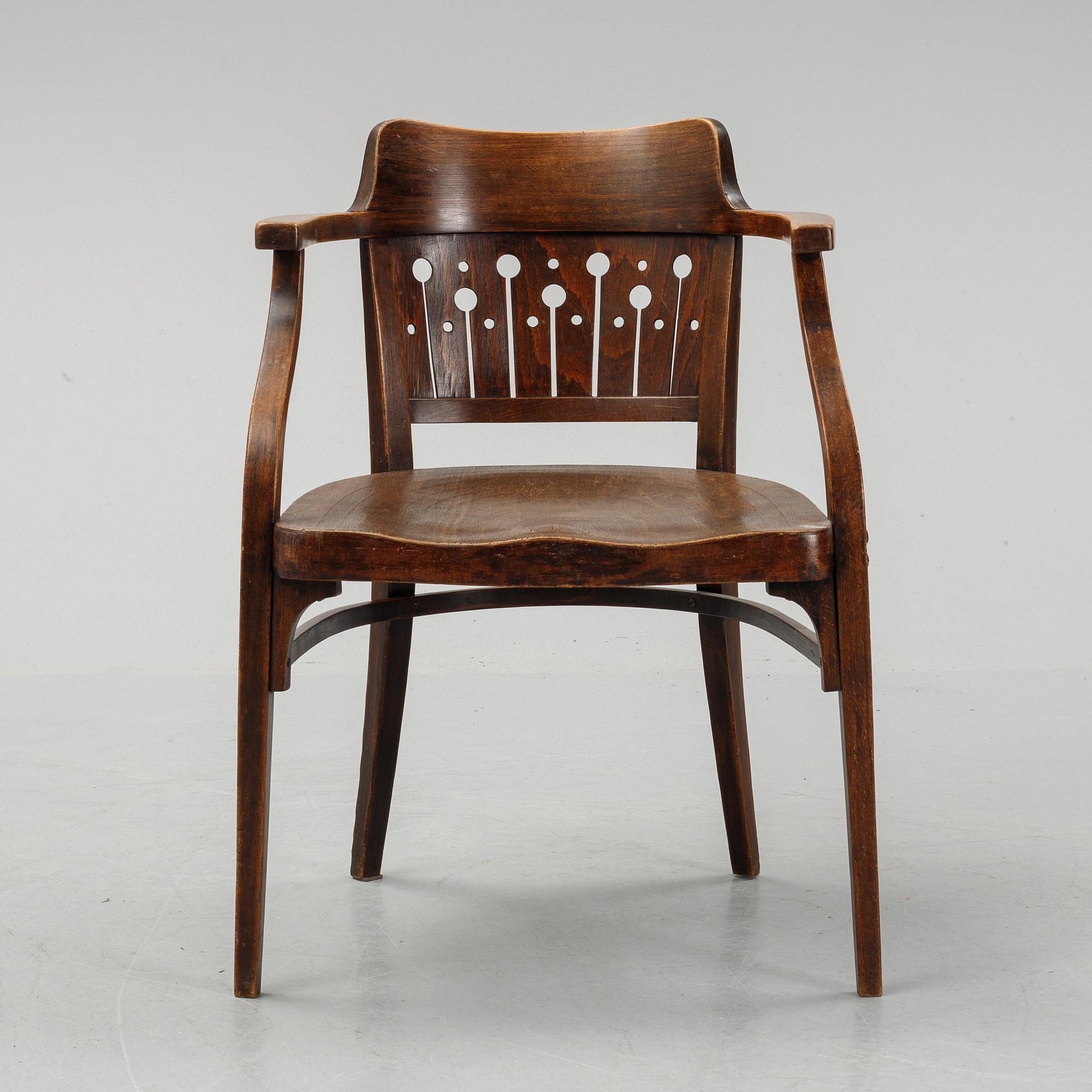 Otto Wagner, attributed to. A stained beech and oak chair, Vienna, Austria, early 20th Century.